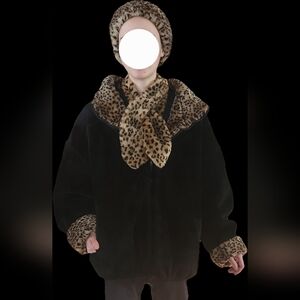 Dona Lucci Leopard Print Trim Black Women's Jacket. Size L